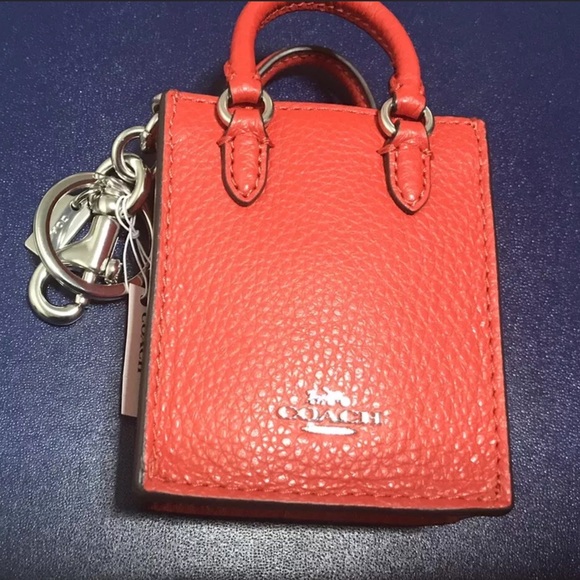 COACH NORTH/SOUTH MINI TOTE BAG CHARM REFINED PEBBLE LEATHER RED - Picture 2 of 7